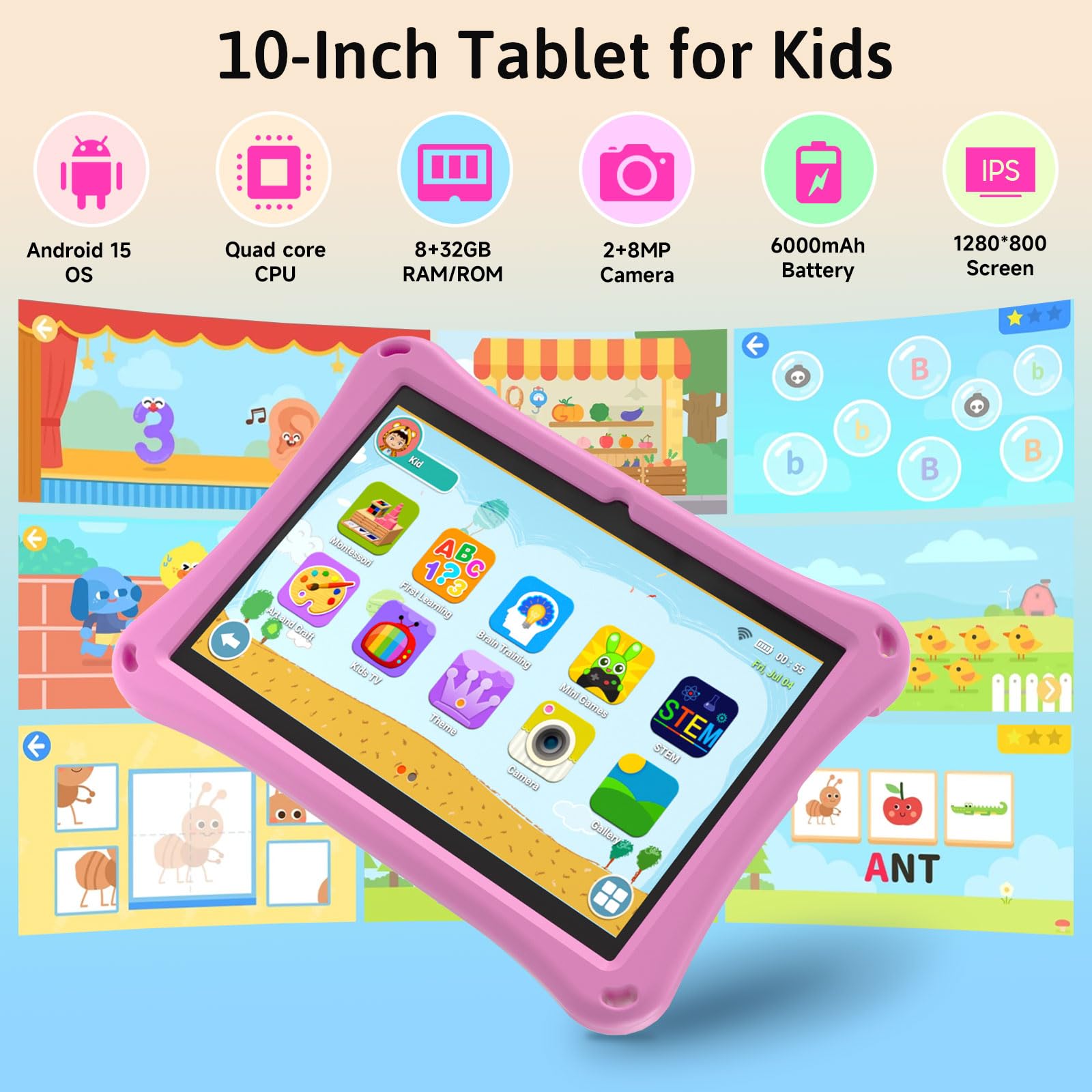 Amazon.co.jp: Android 15 キッズタブレット ケース付き 10インチ